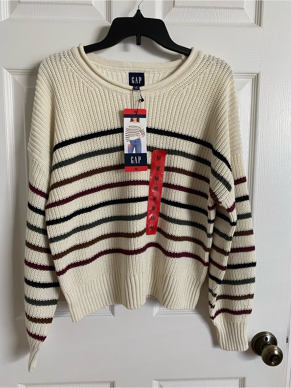 NWT GAP Cream Striped Knit Sweater - Crewneck | 100% Cotton